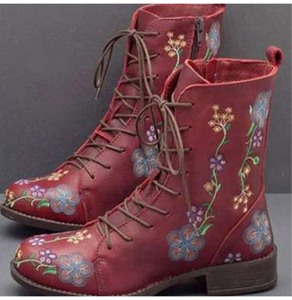 Xajzpa - Woman Ankle Boots Embroidery Big Size 43 Flower Boots Women A ...