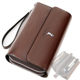 Xajzpa - Double zipper men's wallet Retro luxury clutch bag leather wallet Organizer big capacity passport cover male portefeuille homme