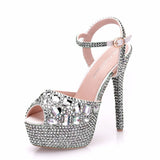 Xajzpa - Diamond Women Super High Heels Wedding Pumps 14cm Peep Shoes  Platform 4CM  Wristband Colorful Stiletto