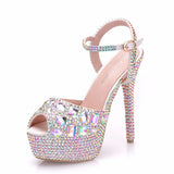 Xajzpa - Diamond Women Super High Heels Wedding Pumps 14cm Peep Shoes  Platform 4CM  Wristband Colorful Stiletto