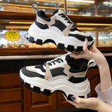 Xajzpa - Women Sneakers Fashion Chunky Shoes Thick Sole Female Mesh Lace Up Platform Vulcanize Shoes Casual Footwear White Walking Shoes