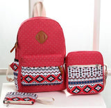 Xajzpa - Preppy Canvas Hemp Boho/Aztec Stripe Multi Pocket Backpack Hippie/Tribal Laptop Bags Bohemia Set