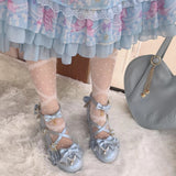 Xajzpa - Sweet Lolita Shoes Vintage Round Head Middle Heel 3-5cm Women Shoes Cute Bowknot Cross Bandage Kawaii Shoes Loli  Kawaii Girl