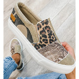 Xajzpa - Pieced Raw Edge Animal Print Canvas Slip-On Flats