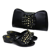Xajzpa - Latest Italian Design Fashion African Women's Low Heel Comfortable Shoes and Bags Set Leather Casual Ladies Slippers