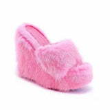 Xajzpa - New Fur Slippers Women's Wedge Heel Shoes Women High-heeled Furry Drag Fashion Outdoor All-match Shoes Slippers Furry Slides