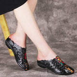 Xajzpa - Mum's Leather Slippers,Women Soft Summer Shoes,Close Toe Slides,Low Heels,Comfortable for Wearing,Black,Red