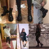 Xajzpa White Black PU Leather Ankle Boots Women Autumn Winter Round Toe Lace Up Shoes Woman Fashion Motorcycle Platform Botas