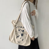 Xajzpa - Canvas Tote Bag for Women Designer Handbag Brand Lady's Shopper Japanese Style Retro Cartoon Print Girls Shoulder Bag