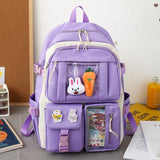 Xajzpa - New 4 Pcs Sets Purple Colour Children's School Backpack Kawaii Women's Backpack Bookbag School Bags for Teens Girls Mochila