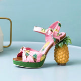 Xajzpa - fashion novelty pineapple heel sweet pumps sexy open toe leather sandals women party date shoes platform pink shoes girls sandal