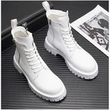 Xajzpa - White Men Casual boots Punk High Tops Motorcycle Ankle Boots Height Increasing shoes Zapatillas Hombre
