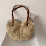 Xajzpa - Casual Large Capacity Straw Tote Bag Hollow Woven Women Shoulder Bags Summer Beach Lady Handbag Big Shopper Bag Travel Sac