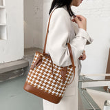 Xajzpa - Women Plaid Shoulder Bucket Bag Portable Female Travel Daily Casual Handbag Tote Fashion Exquisite Shopping Bag