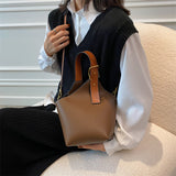 Xajzpa - Vintage Tote Bucket Bag PU Leather Crossbody Shoulder Bags for Women Summer Simple Handbags and Purses Female