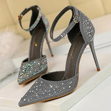 Xajzpa - Shoes Shiny Rhinestones High Heels Ladies Shoes Women Pumps Stiletto Sweet Women Heels Wedding Shoes Women Sandals 10 Cm