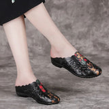 Xajzpa - Mum's Leather Slippers,Women Soft Summer Shoes,Close Toe Slides,Low Heels,Comfortable for Wearing,Black,Red