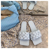 Xajzpa - Fashion Weave Slippers Women Square Toe Flat Casual Shoes Women Slide 2023 Summer Flip Flops Beach Sandal Slipper Big Size 40