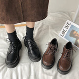 Xajzpa - Spring Autumn Women Oxford Shoes Flat on Platform Casual Shoes Black Lace Up Leather Shoes Sewing Round Toe zapatos mujer