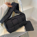 Xajzpa - Winter Woven Cotton Women Crossbody Bag Designer Down Padded Shoulder Bags for Women Brands Space Handbags and Purses Flap