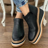 Xajzpa - 2023 Fashion Women Short Boots Round Toe High Top Platform Wedges Retro Booties Soft Leather Zipper Comfortable Ankle Boots for Woman
