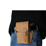 Xajzpa - Men Crazy Horse Skin Universal Leather Waist Bag Belt Clip Holster Fanny Pack Durable Outdoor Mobile Phone Pouch