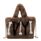 Xajzpa - Plush Tote Bags Chain Women Bags Soft Fluffy Bags NEW Winter Bags For Women Furry Bags Luxury Handbag Fur Shoulders Bags