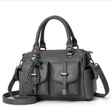 Xajzpa - Female Boston Bag New Fashion Handbag Soft Leather Large Capacity Mother Bag Retro Women'S Shoulder Bag Multi-Pocket Female Bag