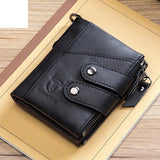 Xajzpa - Quality Genuine Leather men Wallet Brand zipper Man Purse Vintage cow leather Male card Coin Bag with iron chain