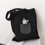 Xajzpa - Large Canvas Tote Bag for Women Cotton Cloth Shoulder Shopper Bag Cute Cartoon Cat Eco Reusable Shopping Bag Female Handbag