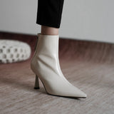 Xajzpa - Pot Big Size 42 Cow Leather Pointed Toe High Heels Chic Design Concise Basic Clothing Dress Warm Wedding Ankle Boots