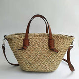 Xajzpa - Casual Wicker Woven Basket Bags Rattan Women Handbags Summer Beach Straw Large Capacity Tote Big Shoulder Crossbody Bag