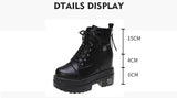 Xajzpa - Women High Heels 10CM Thick Heel Ankle Boots Lace Up Black Chunky Boots Autumn Winter Leather Woman Boots Platform Leather Shoes