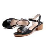 Xajzpa - New Women Sandals Soft Genuine Leather Ladies Comfortable Med Heels Sandals Women Open Toe Beach Shoes Fashion Woman's Footwear