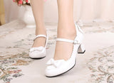 Xajzpa - Japanese Lolita round head student cute heart bow jk high heel shoes Bowknot Princess Kawaii Girl Women Shoes cos Vintage Sweet