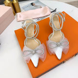 Aiertu 2022 Brand Fashion Big Bowknot Women Pumps Luxury Crystal Satin High heels Party Prom Shoes Ankle Strap Summer Wedding Bridal Shoes Aiertu