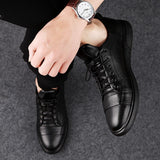 Xajzpa - Classic White Sneakers Men Casual Leather Shoes Male Lace-Up Genuine Leather Flats Fashion Korean Simple Footwear Size 47
