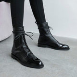 Xajzpa - South Korea 100 British comfortable tie leather tip low heel Martin boot woman flat bottom short boot