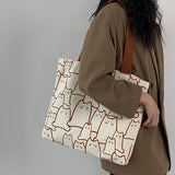 Xajzpa - Canvas Bags Handbag for Women Shopper Cute Cat Tote Bag with Zipper Designer Bag Japanese Style Cartoon Small Shoulder Bags