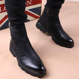 Xajzpa - italian brand designer mens leisure cowboy boots natural leather platform shoes black autumn winter ankle boot short botas male