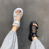 Xajzpa - Sandals Women Summer New Fashion Thick-bottomed Breathable Eugene Yarn Mesh Magic Paste Roman Sandals Hook & Loop AD1255
