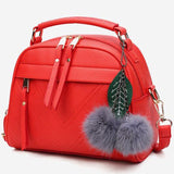 Xajzpa - Girl Messenger Bags with Fair Ball Tassel Fashion PU Leather Handbag for Women Female Shoulder Bags Ladies Party Handbags