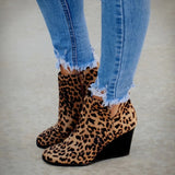 Xajzpa - Pointed Toe Booties Winter Women Leopard Ankle Boots Lace Up Footwear Platform High Heels Wedges Shoes Woman Bota Feminina
