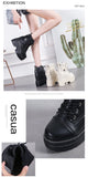 Xajzpa - Women High Heels 10CM Thick Heel Ankle Boots Lace Up Black Chunky Boots Autumn Winter Leather Woman Boots Platform Leather Shoes