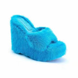Xajzpa - New Fur Slippers Women's Wedge Heel Shoes Women High-heeled Furry Drag Fashion Outdoor All-match Shoes Slippers Furry Slides