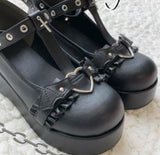 Xajzpa - Lolita Shoes Kawaii Shoes Loli Devilian Little Bat Style Bowknot Demon Dark Goth Punk Platform Cosplay LoliShoes High Heel 5.5cm