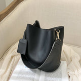 Xajzpa - 2piece/set Fashion Designer Pu Leather Women&#39;s Handbags Good Casual Ladies Tote Female Black Bucket Women Shoulder Crossbody Bag