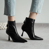 Xajzpa - Pot Big Size 42 Cow Leather Pointed Toe High Heels Chic Design Concise Basic Clothing Dress Warm Wedding Ankle Boots