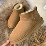 Xajzpa - NEW style basic short mini winter sheepskin snow boots women waterproof natural wool fur lined ankle warm flat shoes 35-44