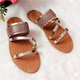 Xajzpa - Metallic Rhinestone Decor Slide Sandals